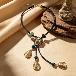 Alloy Leaf and Resin Y Pendant Polyester Cord Multi-Strand Necklaces for Women&nbsp;WG03ADA-01