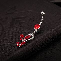Piercing Jewelry Real Platinum Plated Brass Rhinestone Double Butterfly Navel Ring Belly Rings&nbsp;AJEW-EE0001-41C