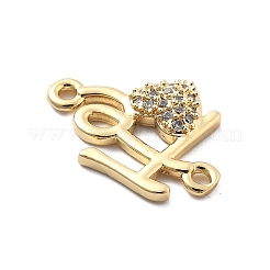 Rack Plating Brass Clear Cubic Zirconia Fe Heart Connector Charms&nbsp;KK-Q017-14G