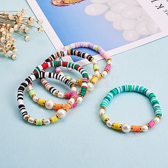 5Pcs 5 Colors Polymer Clay Heishi Beaded Stretch Bracelets Sets&nbsp;BJEW-SZ0001-55