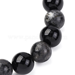 Alloy & Natural Black Onyx & Larvikite Round Beaded Stretch Bracelets for Men Women&nbsp;BJEW-JB12567