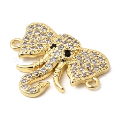 Brass Micro Pave Clear and Black Cubic Zirconia Elephant Connector Charms&nbsp;KK-A296-44B-G