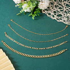 4Pcs 4 Styles Brass Paperclip & Cuban Link 7 Curb Chains&nbsp;AJEW-TAC00042