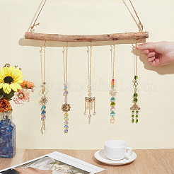 1Pc Wooden Branch Wall Hook Rack with Jute Rope&nbsp;AJEW-SP0006-10C