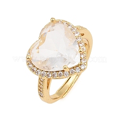 Heart Brass Micro Pave Cubic Zirconia Cuff Open Rings for Women&nbsp;CU-CBA0A21-02G-03