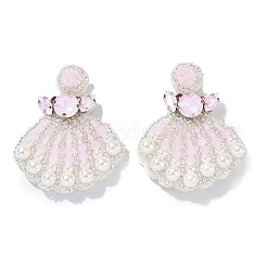 Shell Shape Glass Seed Beads Dangle Stud Earrings&nbsp;EJEW-S273-02