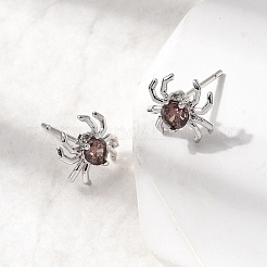 Spider Brass Micro Pave Cubic Zirconia Stud Earrings&nbsp;EJEW-L306-04P-02