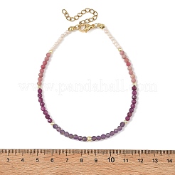 Natural Pearl Rice & Faceted Round Natural Amethyst & Ruby & Rhodonite Beaded Anklets&nbsp;AJEW-AN00837
