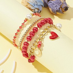 4Pcs 4 Style Glass & Shell Pearl Beaded Stretch Bracelets Set&nbsp;BJEW-TA00289