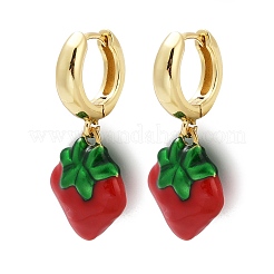 Strawberry Brass Enamel Hoop Earrings&nbsp;EJEW-F895-21A-G