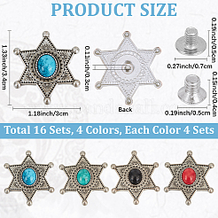 16 Sets 4 Colors Alloy Coin Screwback Rivets&nbsp;FIND-CP0002-65B
