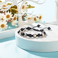 Round Synthetic Turquoise(Dyed) Braided Bead Bracelet with Alloy Skull&nbsp;BJEW-JB07863-03