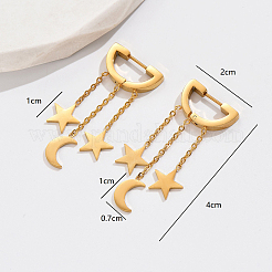 201 Stainless Steel Star with Moon Tassel Hoop Earrings&nbsp;CV1513-1