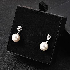 925 Sterling Silver Clear Cubic Zirconia Heart with Round Dangle Stud Earrings&nbsp;EJEW-L300-05P