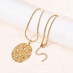 304 Stainless Steel Textured Oval Pendant Necklaces for Women&nbsp;NJEW-C117-01B-G