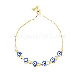 Clear Cubic Zirconia & Enamel Heart with Evil Eye Links Slider Bracelet&nbsp;BJEW-A127-04G