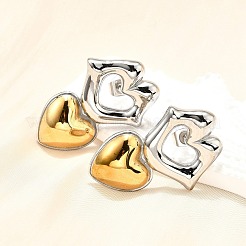 304 Stainless Steel Two-tone Stud Earrings for Women&nbsp;EJEW-R023-01GP-05