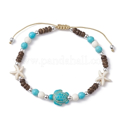 Starfish & Tortoise Synthetic Turquoise Braided Bead Anklets&nbsp;AJEW-AN00564-02