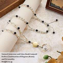 Glass Pearl Round Bead ID Card Neck Strap Card Holder&nbsp;HJEW-SW00131