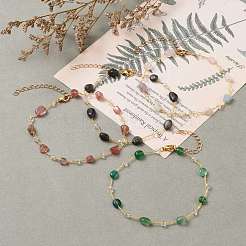 Nuggets Natural Gemstone Beaded Anklets&nbsp;AJEW-AN00345