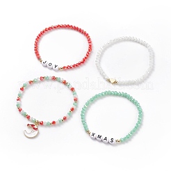 4Pcs 4 Style Glass Stretch Bracelets Set with Word Xmas Joy Acrylic Beads&nbsp;BJEW-TA00126