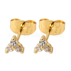 Brass Micro Pave Clear Cubic Zirconia Clover Stud Earrings&nbsp;EJEW-S280-03G