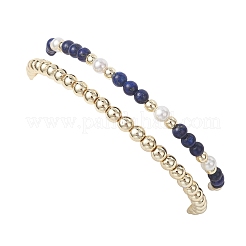 2Pcs Natural Lapis Lazuli & Shell Pearl & Non-magnetic Synthetic Hematite Beaded Stretch Bracelets for Women&nbsp;BJEW-JB12938-02