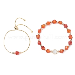 2Pcs 2 Styles Natural Carnelian Beaded Bracelets&nbsp;BJEW-JB13009-02