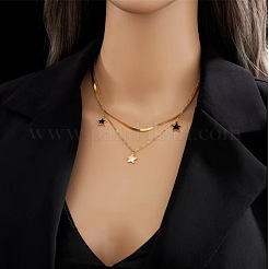 Star Stainless Steel with Natural Shell Double Layer Pendant Necklaces for Women&nbsp;WGBAFA5-01