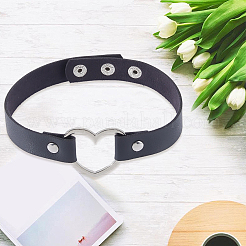 Punk Metal Heart PU Leather Choker Necklaces for Women&nbsp;NJEW-CL0001-20