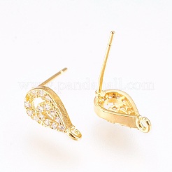 Brass Micro Pave Cubic Zirconia Stud Earring Findings&nbsp;X-KK-F753-04G-RS