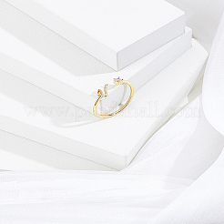 1Pc Letter Brass Rhinestone Open Cuff Rings for Women&nbsp;AJEW-LP0004-47V-G