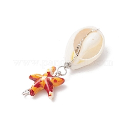 5Pcs 5 Colors Starfish Dyed Synthetic Turquoise & Natural Cowrie Shell Pendants&nbsp;PALLOY-JF03936