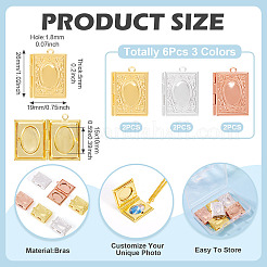 6Pcs 3 Colors Brass Locket Pendants&nbsp;KK-TA0001-98