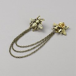 Double Bee Hanging Chain Brooch&nbsp;JEWB-WH0030-19AG