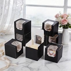 Cube Paper Cupcake Storage Boxes with Visible Window&nbsp;LS-BAKE-WH0002-002C