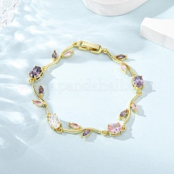 Brass Micro Pave Cubic Zirconia Link Bracelets for Women&nbsp;BJEW-H209-03G