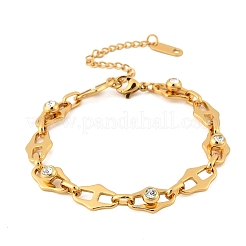 304 Stainless Steel Micro Pave Cubic Zirconia Link Chain Bracelets for Women&nbsp;BJEW-P393-01G