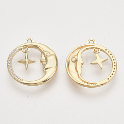 Brass Micro Pave Clear Cubic Zirconia Pendants&nbsp;X-KK-T054-18G-NF