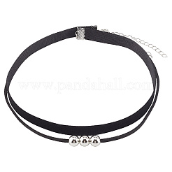 4Pcs 2Styles Alloy Round & Black Velvet Double Layer Choker Necklaces&nbsp;NJEW-WH20002-11A