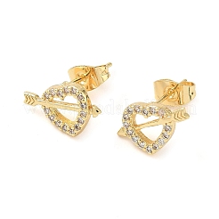 Heart Brass Micro Pave Clear Cubic Zirconia Stud Earrings&nbsp;EJEW-Z144-12G