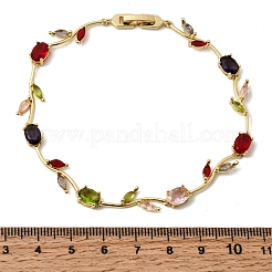 Leaf Brass Micro Pave Cubic Zirconia Link Chain Bracelets for Women&nbsp;LS-BJEW-D455-01G-04