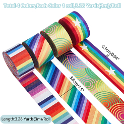 4 Rolls 4 Styles 3M Double Face Printed Polyester Ribbons&nbsp;SRIB-WR0001-05
