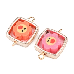 CCB Plastic Frame with Polymer Clay Smiling Face Flower Beads Square Links Connector Charms&nbsp;KK-D103-06RG
