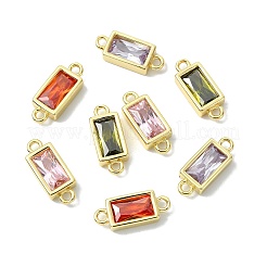 8pcs 4 Colors Brass Pave Glass Rectangle Connector Charms&nbsp;KK-CJ0003-40