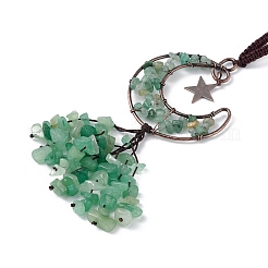 Natural Green Aventurine Moon with Chips Tassel Pendant Decorations&nbsp;G-L524-07R-B06