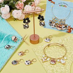 Alloy Enamel Cat Head Pendant Stitch Markers&nbsp;HJEW-AB00235