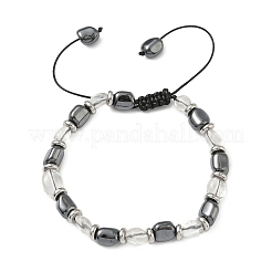 Natural Quartz Crystal & Non-magnetic Synthetic Hematite Beaded Braided Bead Bracelets for Men Women&nbsp;BJEW-Z148-08P-01