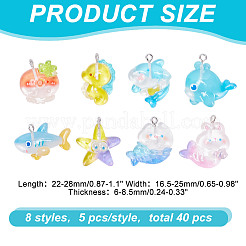 40Pcs 8 Styles Ocean Theme Transparent Resin Cartoon Pendants&nbsp;RESI-AR0001-44