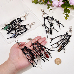 6Pcs 6 Styles Alloy Bell Key & Natural Mixed Stone Bullet Pendant Decorations&nbsp;HJEW-FH00324